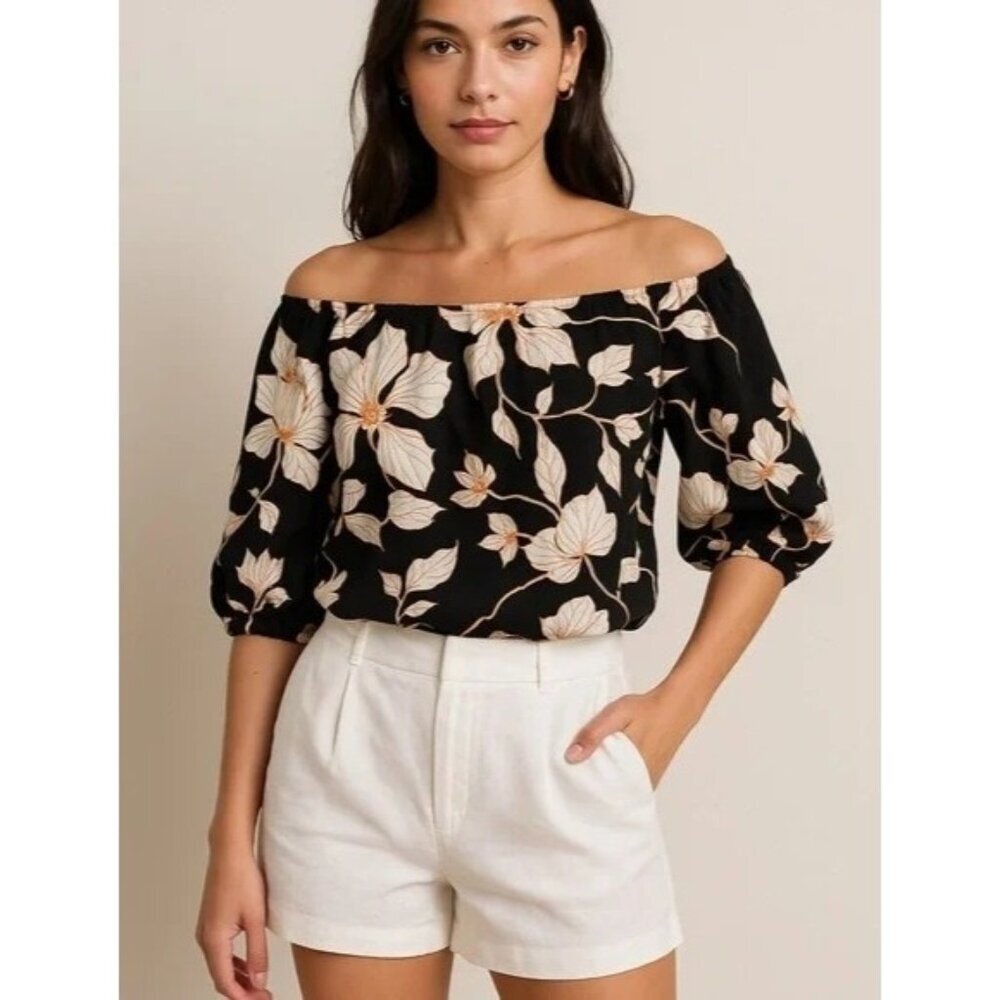 Women's - Cynthia Rowley Floral Linen Off The Shoulder Blouse, Size Small